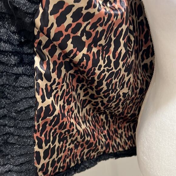 BETSEY JOHNSON Faux Fur Black Vest leopard cheetah print lining POCKETS medium - Picture 8 of 10